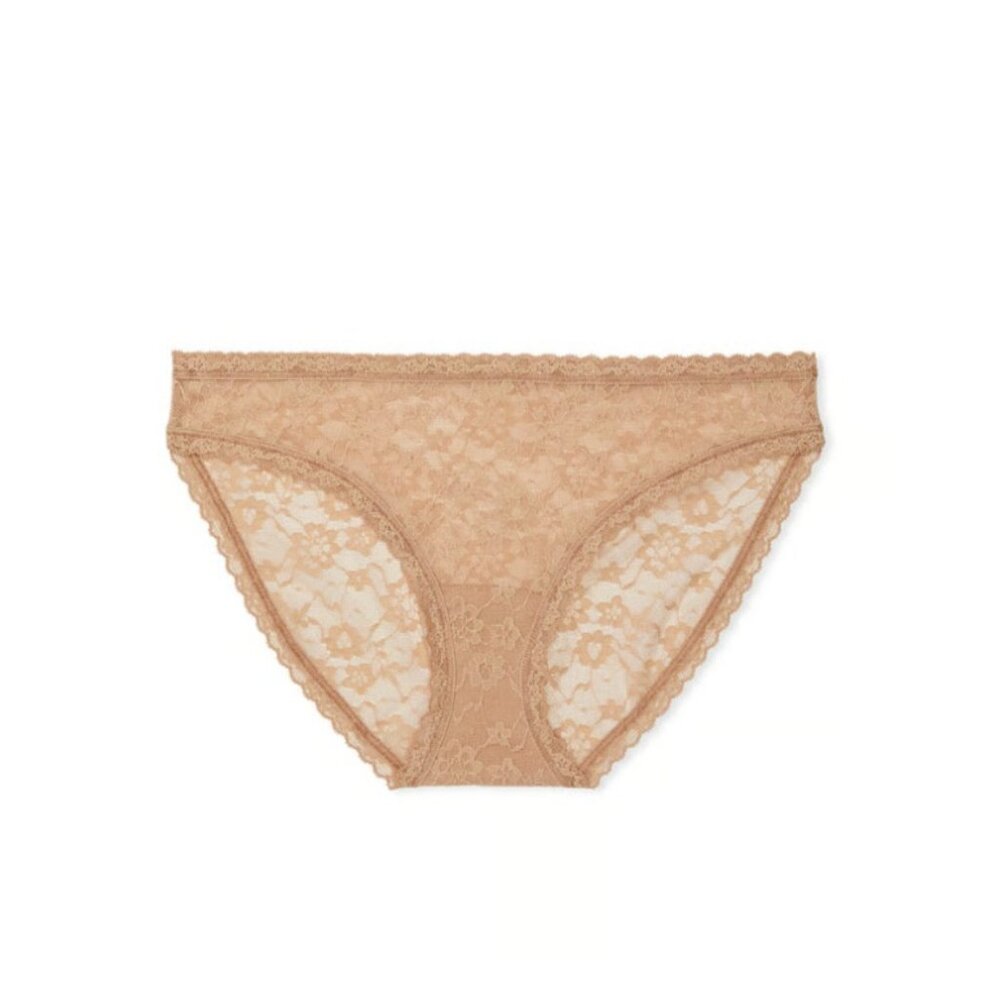 Victoria's Secret The Lacie Lace Bikini Panty Praline Beige Size L NWT
